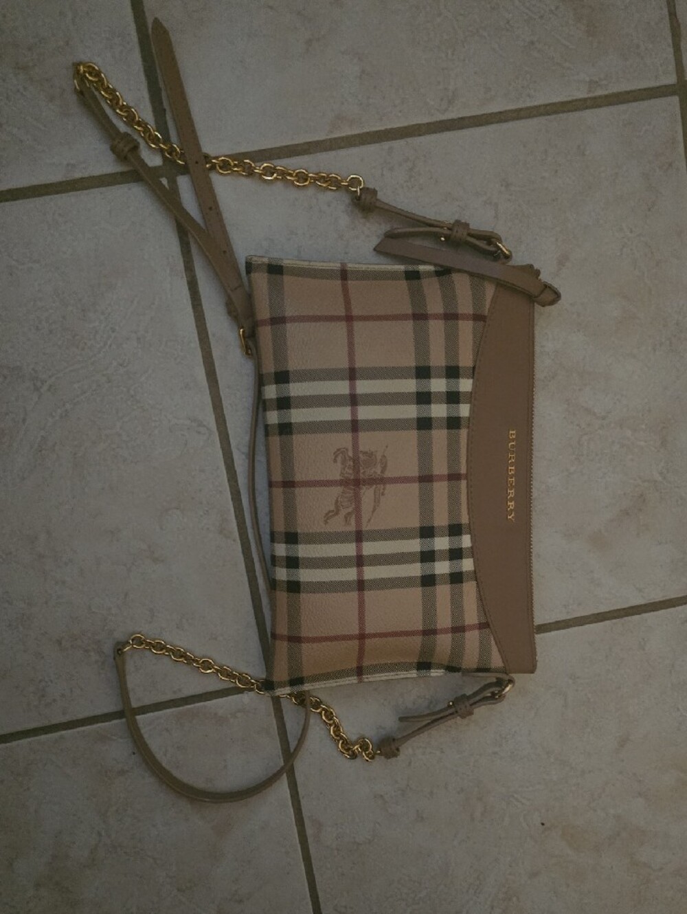 Burberry Vintage Check Zip Crossbody in Beige and Tan - Picture 2 of 5